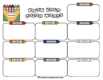 Preview of Vocabulary Graphic Organizers - for 9 basic colors word families