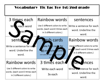 Preview of Vocabulary Homework Calendar