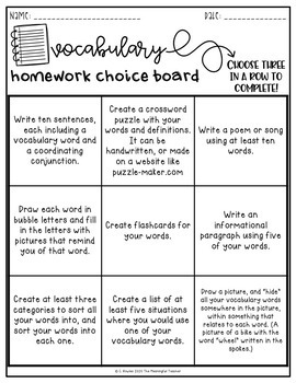 homework meaning vocabulary