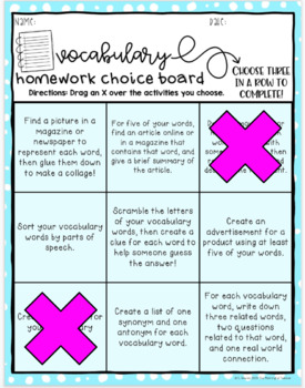 homework ideas for vocabulary words