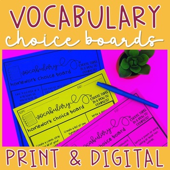 vocabulary homework choice board