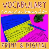 Vocabulary Homework Choice Boards Digital and Printable | Distance Learning