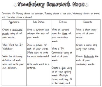 ideas for vocabulary homework