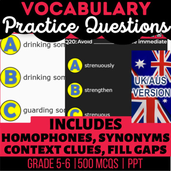 Preview of Vocabulary Interactive Context Clues, Defining Words, Homophones UK/AUS English
