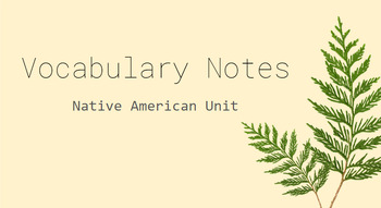 Preview of Vocabulary - Introduction to Native American Literatures - Middle School