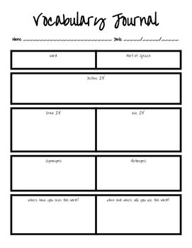 Preview of Vocabulary Journal {3 Ways}