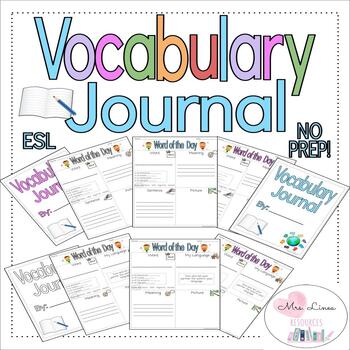 Preview of Vocabulary Journal - Word of the Day- Differentiated Worksheets ESL/Special Ed