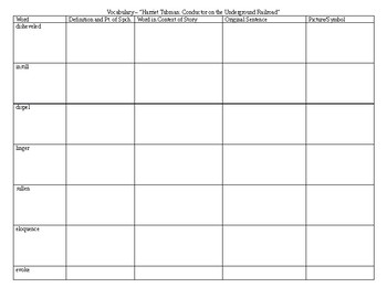 Preview of Vocabulary Lesson "Harriet Tubman: Conductor on the Underground Railroad"