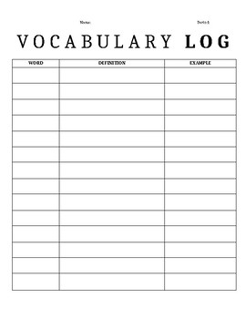 Preview of Vocabulary Log