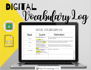Preview of Vocabulary Log - Digital 