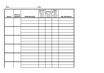 Preview of Vocabulary Log Sheet