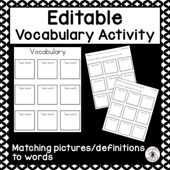 Preview of Vocabulary Matching Pictures/Definitions to Words Activity