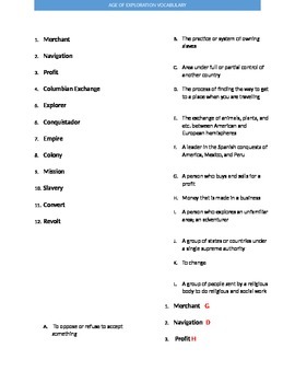 Preview of Vocabulary Matching Worksheet CCSS 4.4-4.6