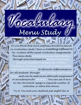 Preview of Vocabulary Menu Study