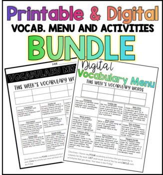 Preview of Digital & Printable Vocabulary Menu and Activities BUNDLE