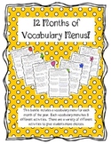 Vocabulary Menus for all 12 Months