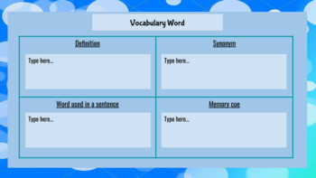 Preview of Vocabulary Note cards for any story!