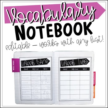 Preview of Vocabulary Notebook for Middle Schoolers | Editable and Easy to Use