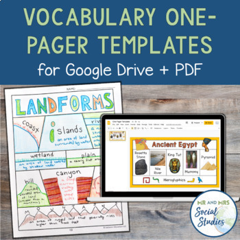 Preview of Vocabulary One Pager Templates | Vocabulary Graphic Organizers