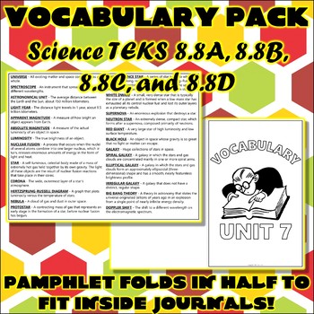 Preview of Science Vocabulary Pack for 8th Grade TEKS Unit 7