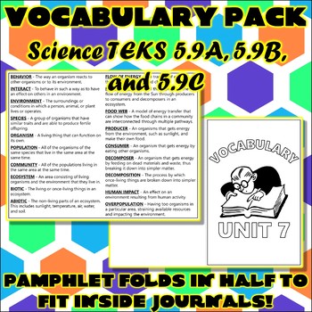 Preview of Science Vocabulary Pack for 5th Grade TEKS Unit 7