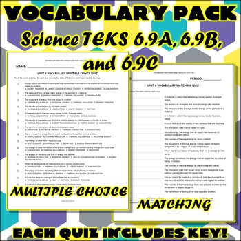 Vocabulary Pack for Sixth Grade Science TEKS Unit 4 Part 2 and Unit 5