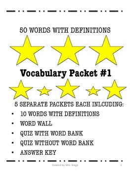 Preview of Vocabulary Packets with Quizzes and Activities