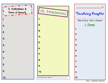 Preview of Vocabulary Pamphlet Foldable (Version 2)