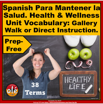 Preview of Vocabulary Para Mantener la Salud Gallery Walk Spanish Health and Wellness Unit