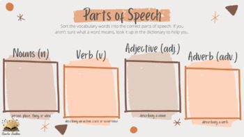 Preview of Vocabulary Parts of Speech Sort Activity