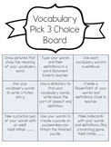 Vocabulary Pick 3 Choice Board