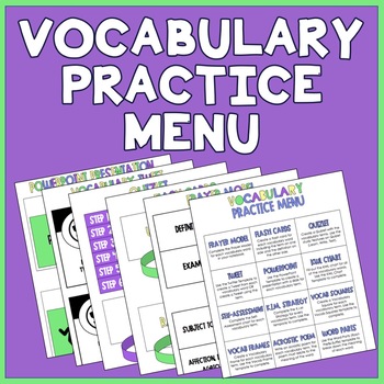 Preview of Vocabulary Practice Menu (12 Options)