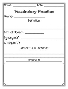 Preview of Vocabulary Practice Sheet