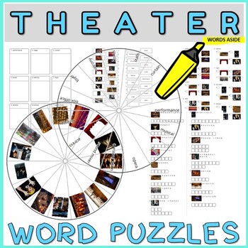 Preview of Vocabulary Puzzle Writing Worksheets Crossword Word Search Anagram THEATER