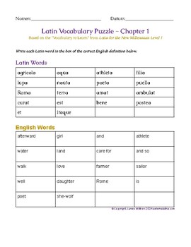 Preview of Vocabulary Puzzles for Latin for the New Millennium I Chapters 1-12