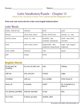 Preview of Vocabulary Puzzles for Latin for the New Millennium I Chapters 13-21