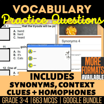 Preview of Vocabulary Worksheets Forms Slides | Context Clues Defining Words Homophones
