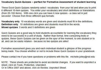 Preview of Vocabulary Quick Quizzes -- Formative Assessment Tool