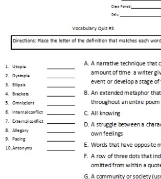 Preview of Vocabulary Quiz 3 - More Literary Terms