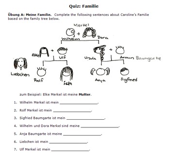 Preview of Vocabulary Quiz: Familie