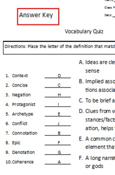 Preview of Vocabulary Quiz - Literary Terms