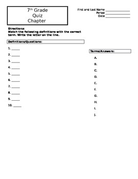 Preview of Vocabulary Quiz Template
