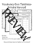 Vocabulary Quiz Templates- Editable Version Included!