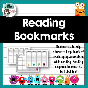 Preview of Vocabulary & Reading Response Bookmarks (Monster Theme)