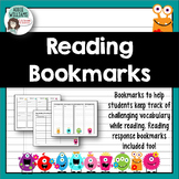 Vocabulary & Reading Response Bookmarks (Monster Theme)
