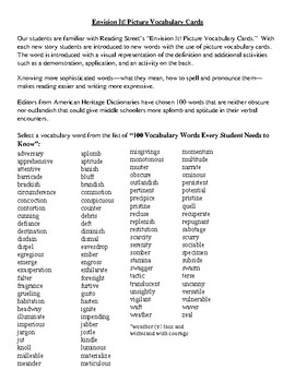 Vocabulary Reading Street Project 100 Vocabulary words Vocabulary Card