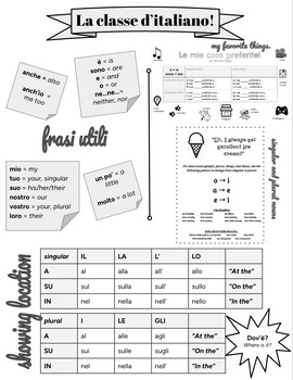 Preview of Vocabulary Reference Sheet Italian Useful Phrases and Classroom Passwords