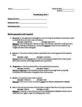 Preview of Vocabulary: Research Paper Terminology