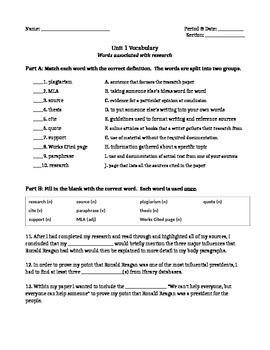 Preview of Vocabulary: Research Paper Terminology Quiz