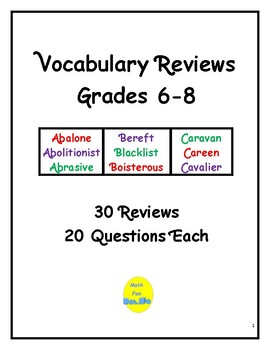 Preview of Vocabulary Reviews Grades 6-8